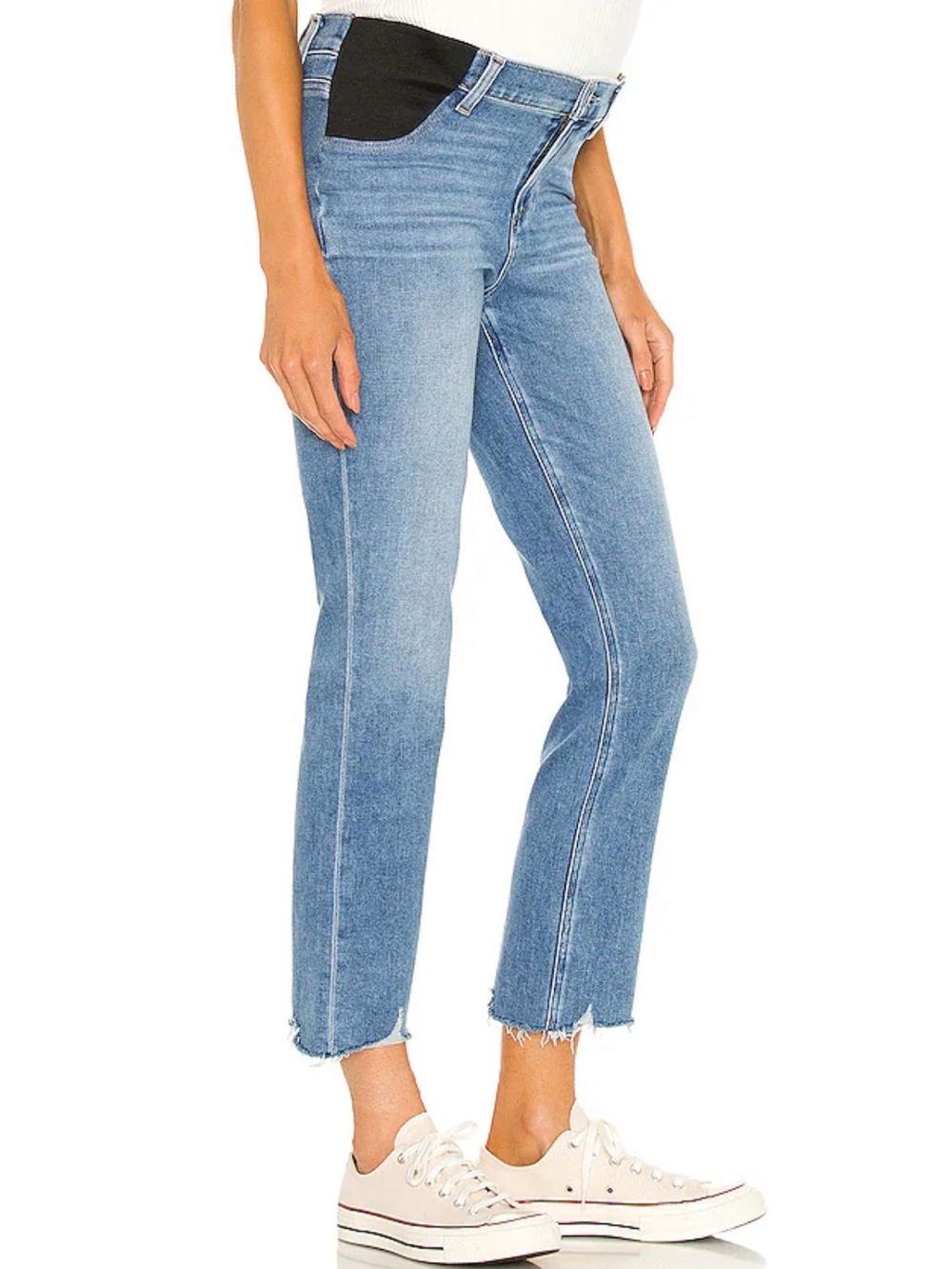 PAIGE Light Blue Cropped Ankle Jeans with Black Waist Panel